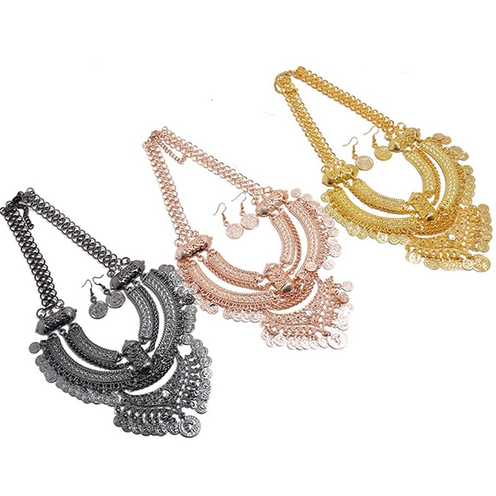 [ROSEGOLD] Exotic Bib Coin Necklace+Earrings - Picture 5 of 8